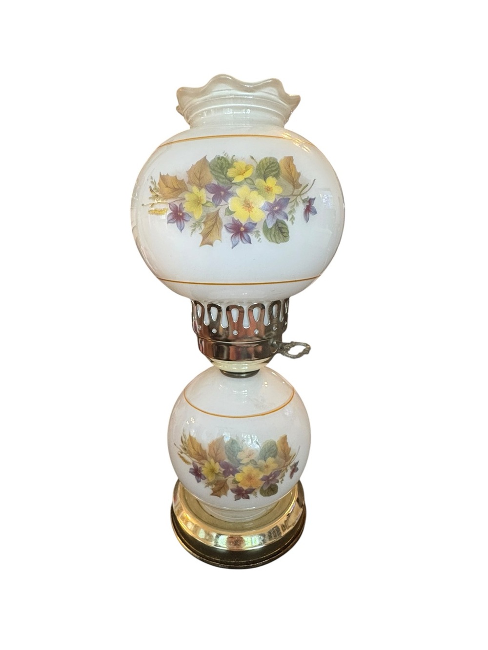 Vintage Hurricane Floral White Glass Table Lamp - Decorative Home Accent - Picture 3 of 7